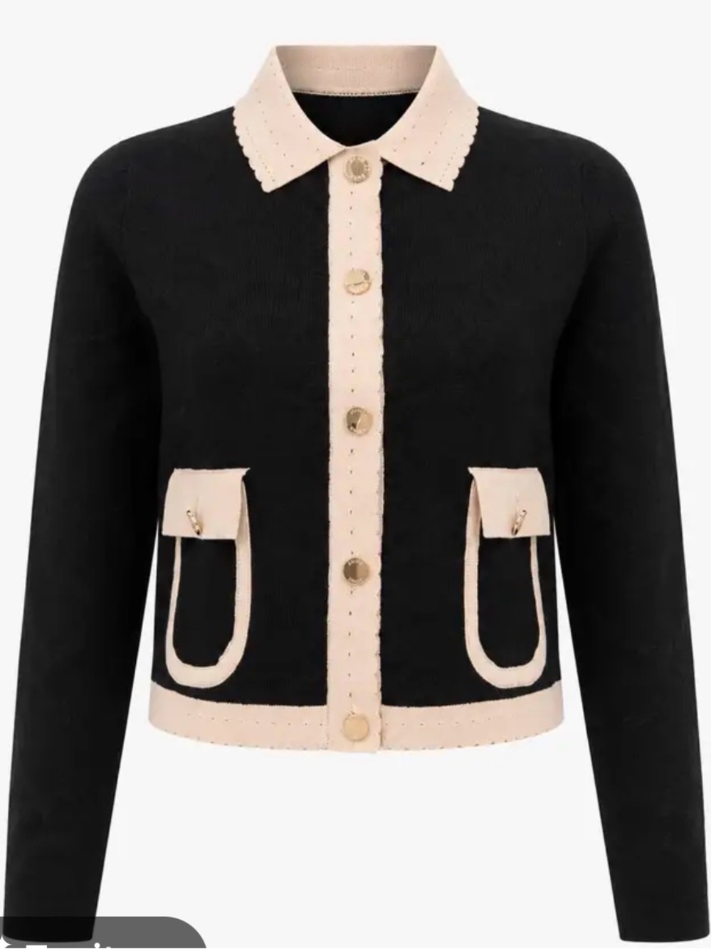 NWT Aleeza Paris Black & Cream Contrast Trim Knit Cardigan Size XL with pockets